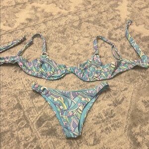 Blackbough Blue and Pink Bikini Set with Swirl Design